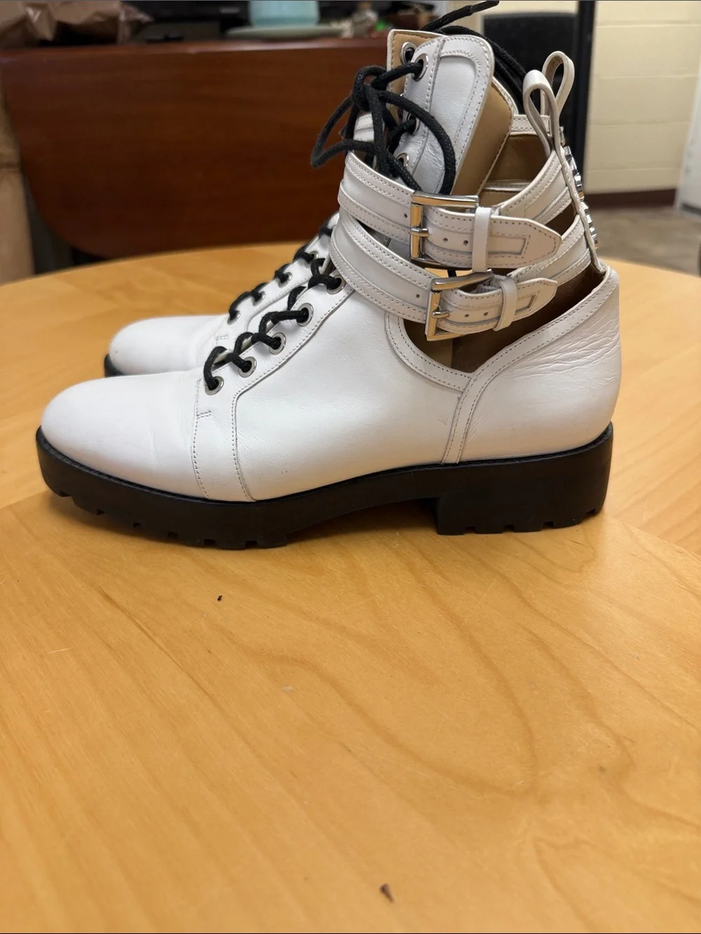 Michael Kors White Cutout Lace-Up Ankle Boots with Black Lug Sole